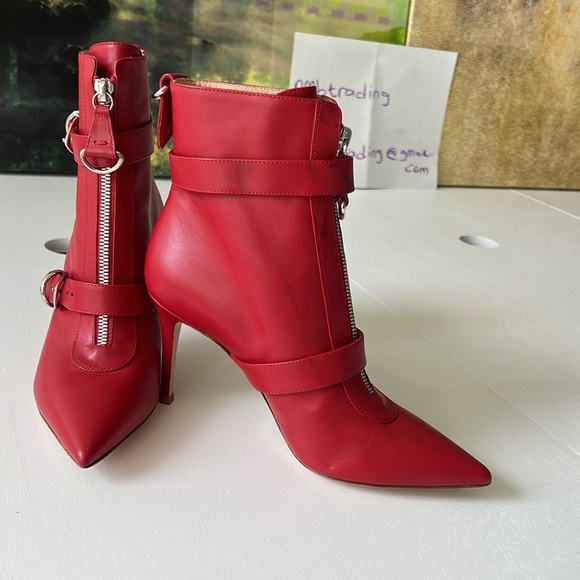 Gianvito Rossi red leather pointed toe stilettos heel ankle hi boots size 6.5M - Picture 8 of 13